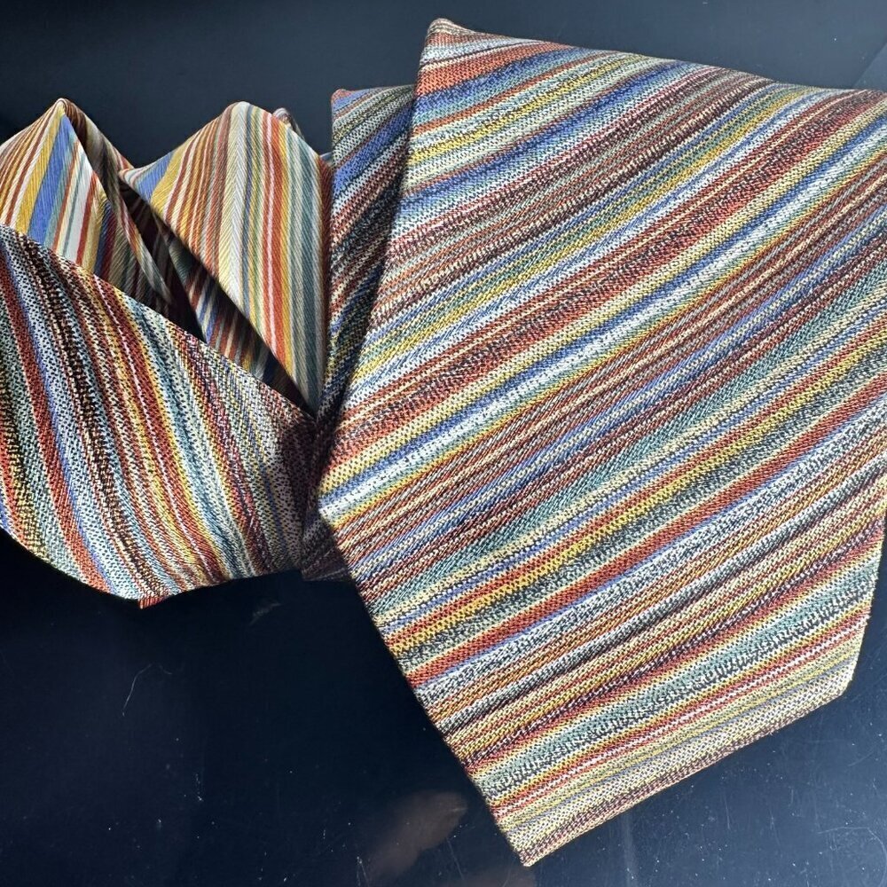 Missoni Mens Tie Silk Neckwear Brown Stripe Earth Toned Blue Gray - Picture 3 of 5